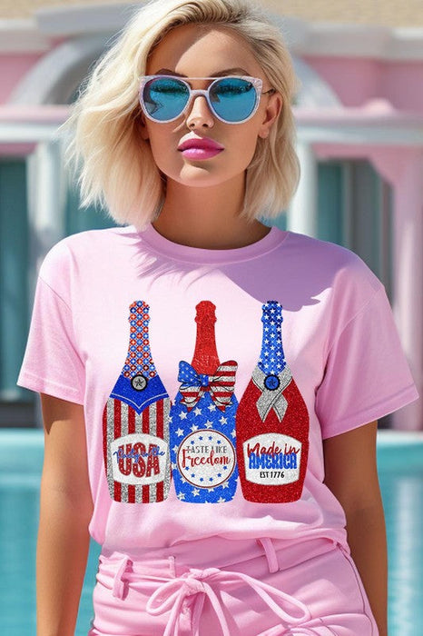 Faux Glitter Patriotic Champagne Graphic T Shirts