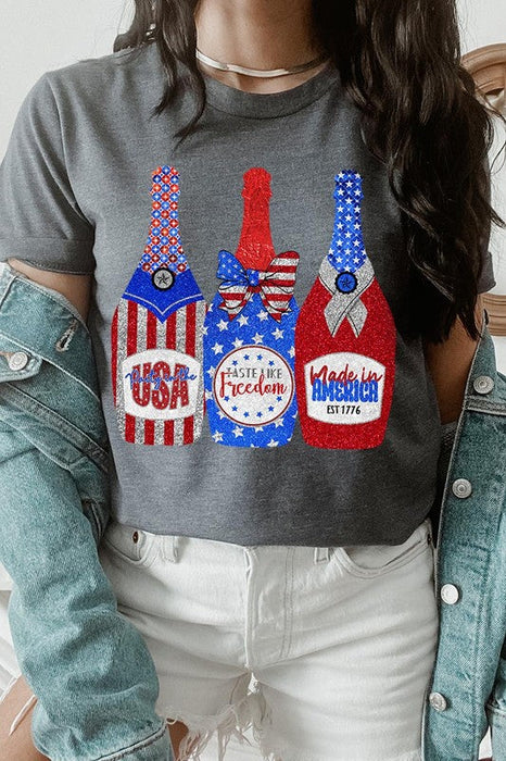 Faux Glitter Patriotic Champagne Graphic T Shirts