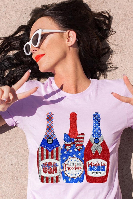 Faux Glitter Patriotic Champagne Graphic T Shirts