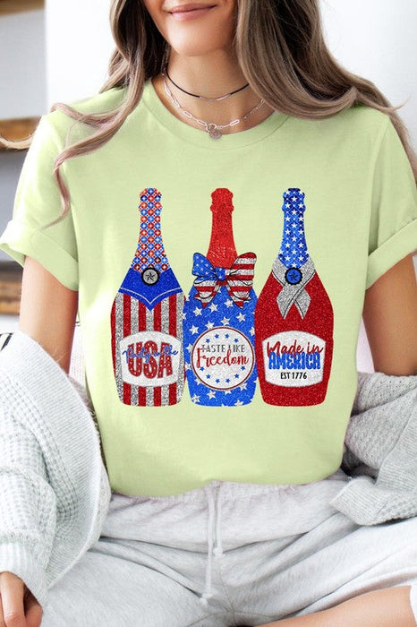 Faux Glitter Patriotic Champagne Graphic T Shirts