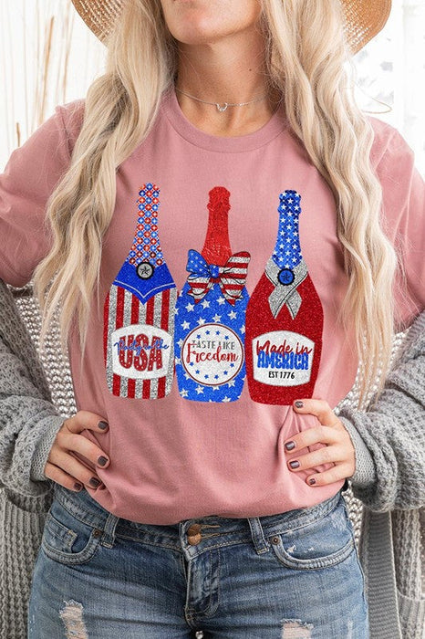 Faux Glitter Patriotic Champagne Graphic T Shirts