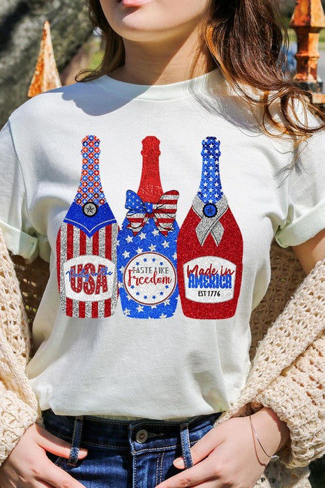 Faux Glitter Patriotic Champagne Graphic T Shirts