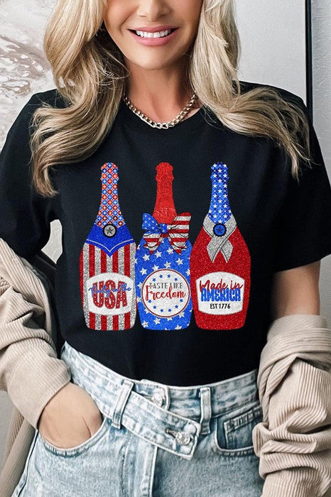 Faux Glitter Patriotic Champagne Graphic T Shirts