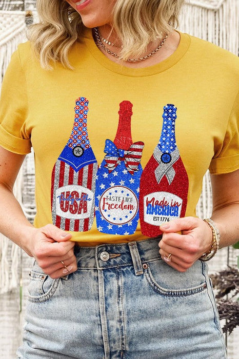 Faux Glitter Patriotic Champagne Graphic T Shirts