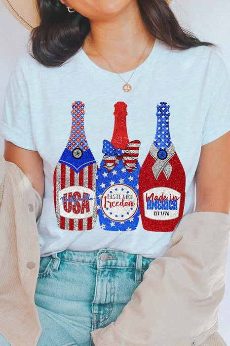 Faux Glitter Patriotic Champagne Graphic T Shirts