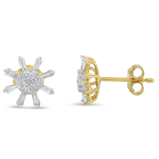 Bids.com 10k Yellow Gold Round and Baguette Diamond Stud Earring (0.50 cttw, H-I Color, I2-I3 Clarity) Earrings