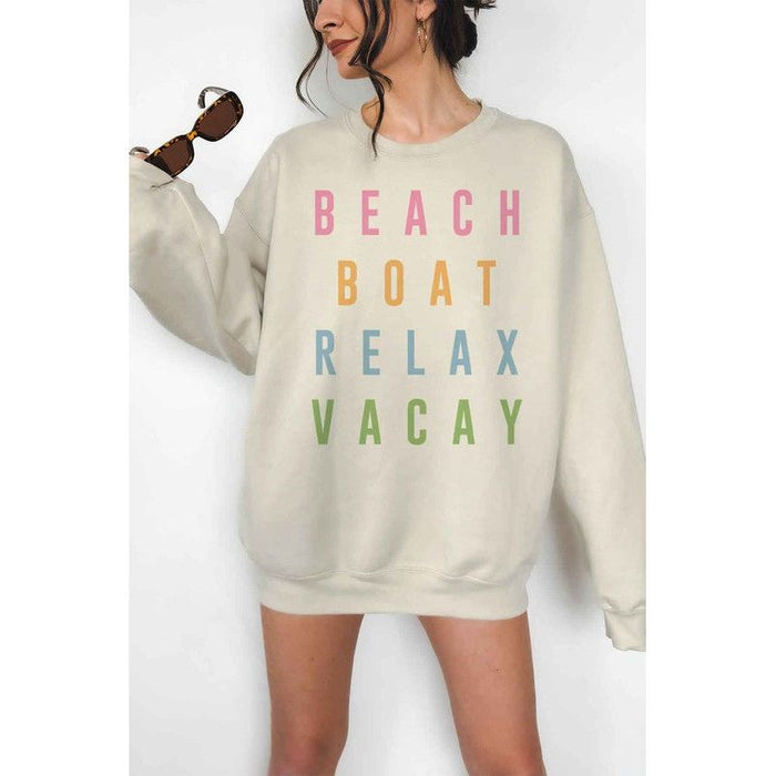 BEACH BOAT RELAX VACAY OVERSIZED SWEATSHIRT