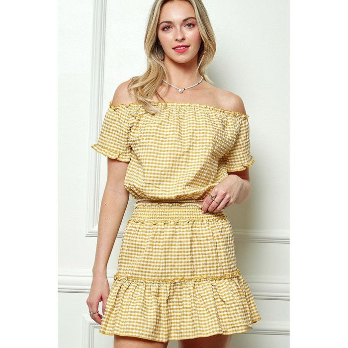 GINGHAM SEERSUCKERTOP AND SKIRT SET