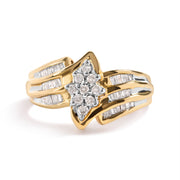 Bids.com 10K Yellow Gold 1/2 Cttw Round And Baguette-cut Diamond Cluster Head and Channel Set Shank Ring (H-I Color, I1-I2 Clarity) - Ring Size 7 Rings