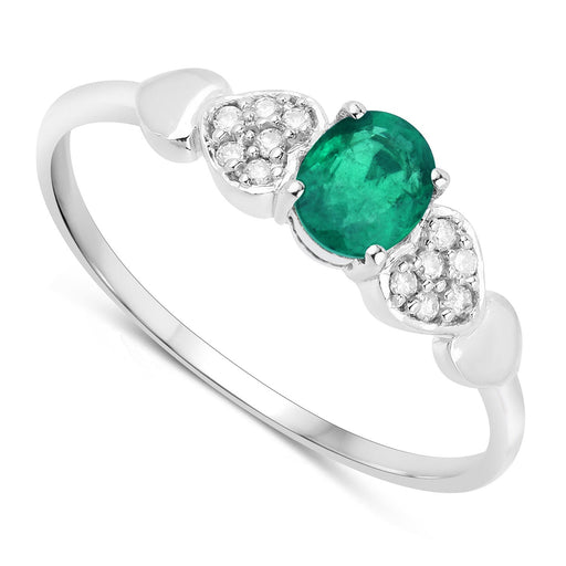 Bids.com 0.36 Carat Genuine Zambian Emerald and White Diamond 14K White Gold Ring Rings