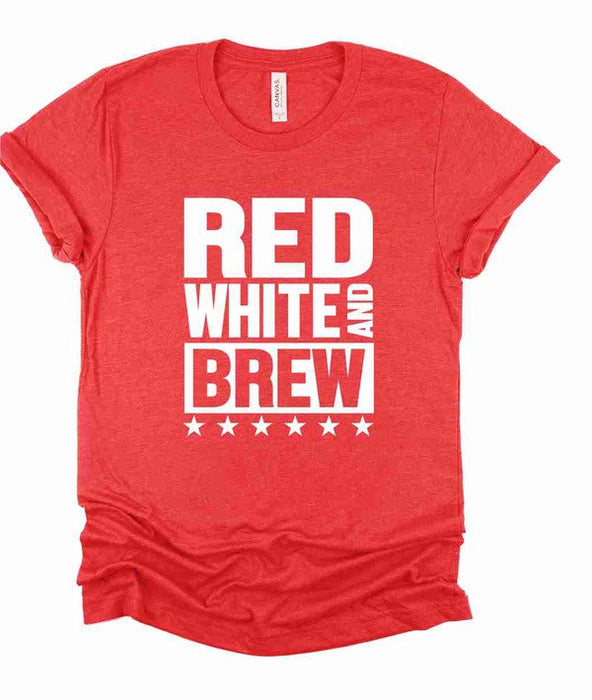 Red White and Brew  Crew Neck Graphic Tee