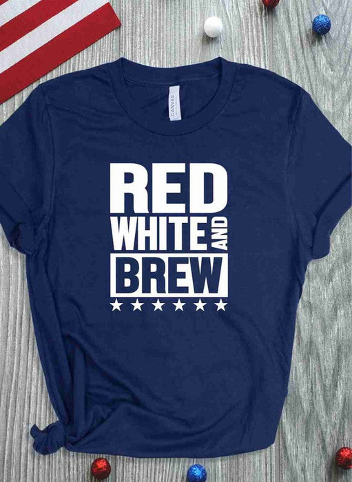 Red White and Brew  Crew Neck Graphic Tee