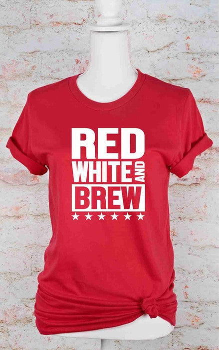 Red White and Brew  Crew Neck Graphic Tee