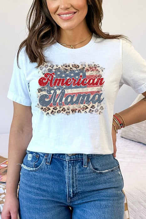 Patriotic American Mama Leopard Graphic Tee