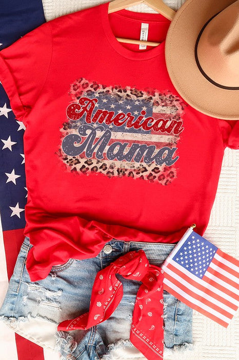 Patriotic American Mama Leopard Graphic Tee