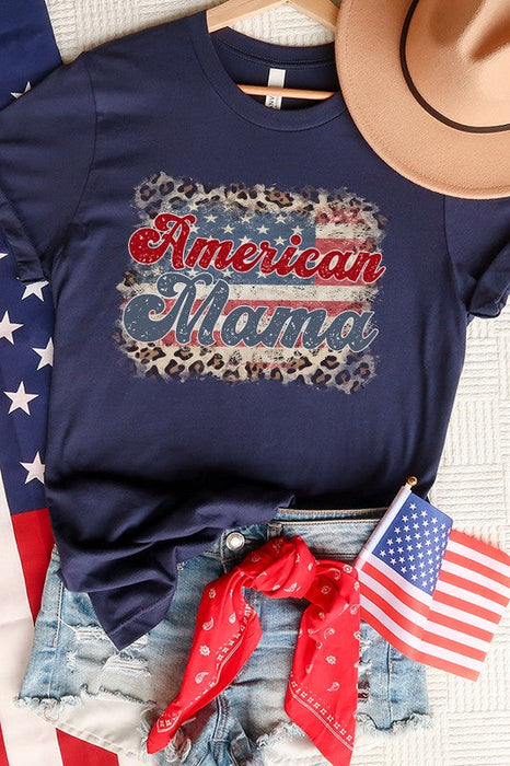 Patriotic American Mama Leopard Graphic Tee