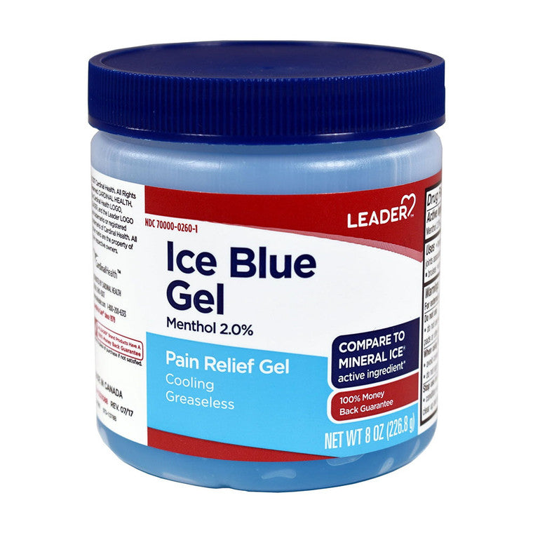Leader Leader Ice Blue Pain Relief Gel - Menthol 2% Cooling Formula, 8 oz Medicine & Drugs White Smoke