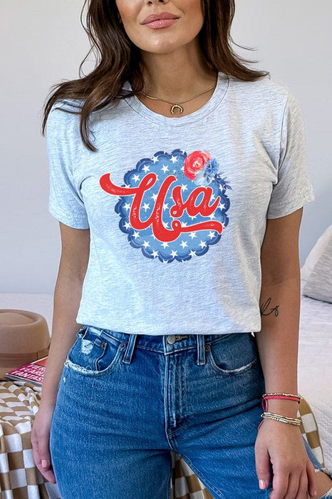 Patriotic USA Blue Bubble Circle Graphic Tee Top