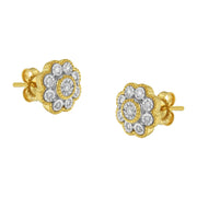 Bids.com 14K Yellow Gold Plated .925 Sterling Silver 1/6 Cttw Miracle-Plate Set Diamond Floral Stud Earrings (I-J Color, I2-I3 Clarity) Earrings