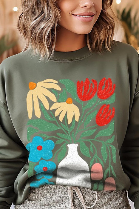 Boho Abstract Floral  Graphic Fleece Sweatshirts