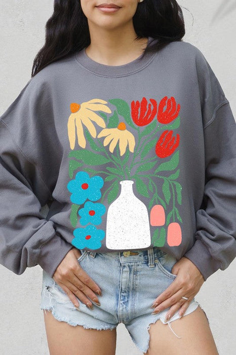 Boho Abstract Floral  Graphic Fleece Sweatshirts