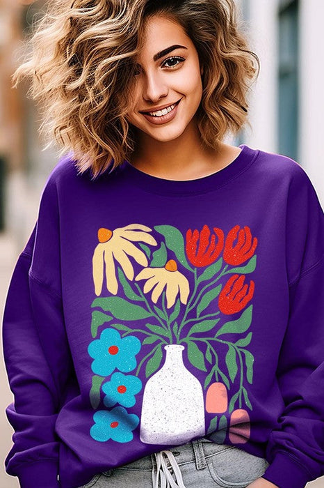 Boho Abstract Floral  Graphic Fleece Sweatshirts