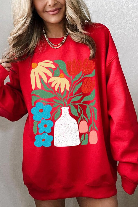 Boho Abstract Floral  Graphic Fleece Sweatshirts