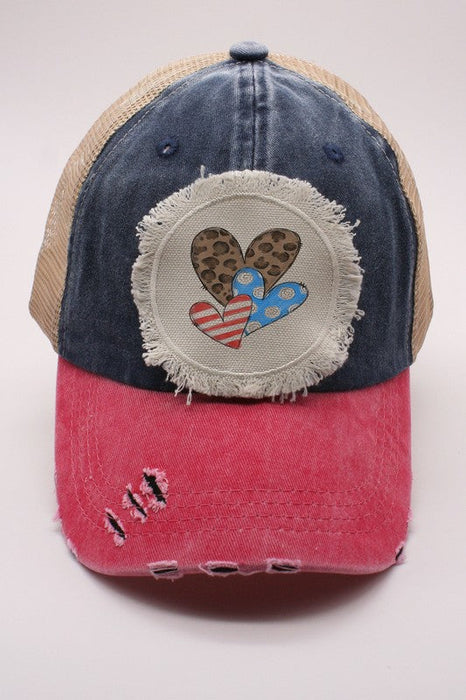 Patriotic Hearts Leopard Distressed Patch Hat