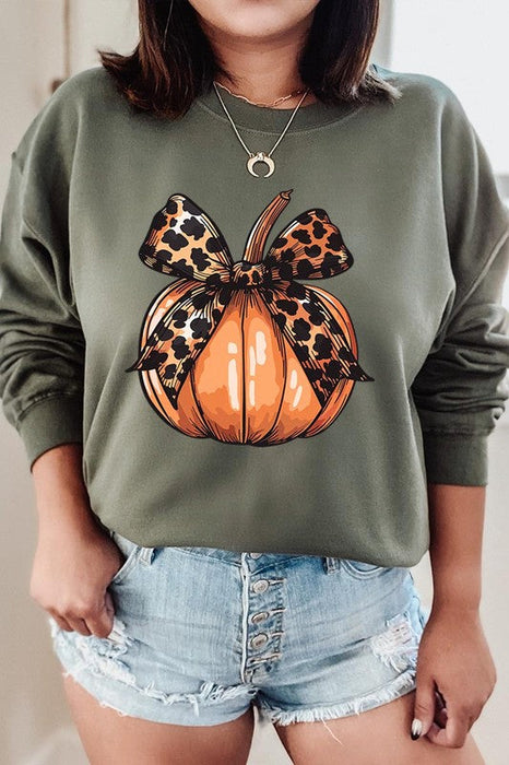 Coquette Bow Pumpkin Graphic Fleece Sweatshirts