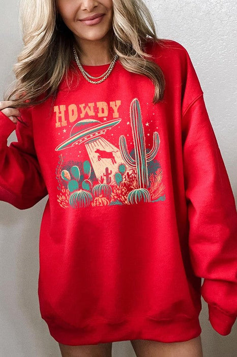 Howdy Cow Abduction Graphic Fleece Sweatshirts