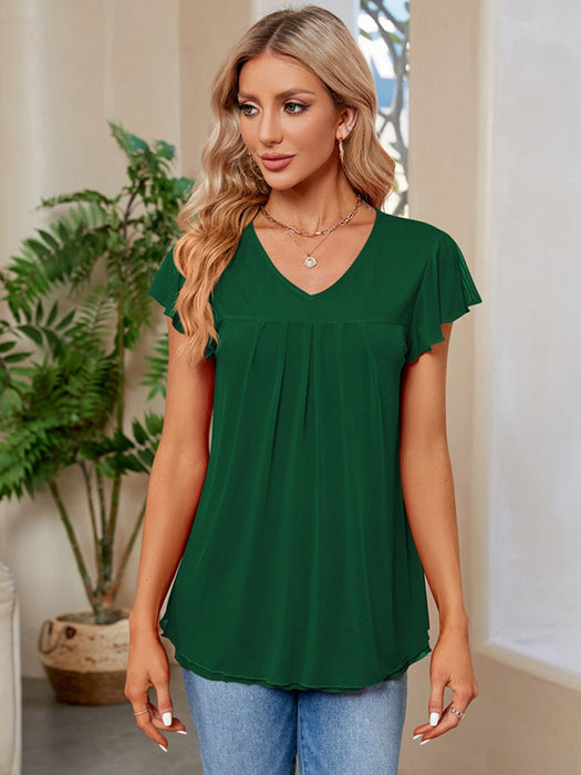 Ruched V-Neck Short Sleeve T-Shirt