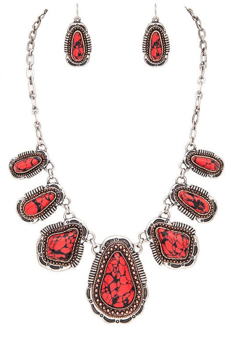 Statement Stone Bib Necklace Set