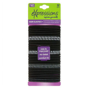 0 Expressions Hair Ties  Elastics Clasp Free  Black 32Ct Makeup