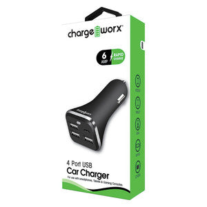 0 Chargeworx 4 Port Usb Car Charger, Black Power Adapters & Chargers
