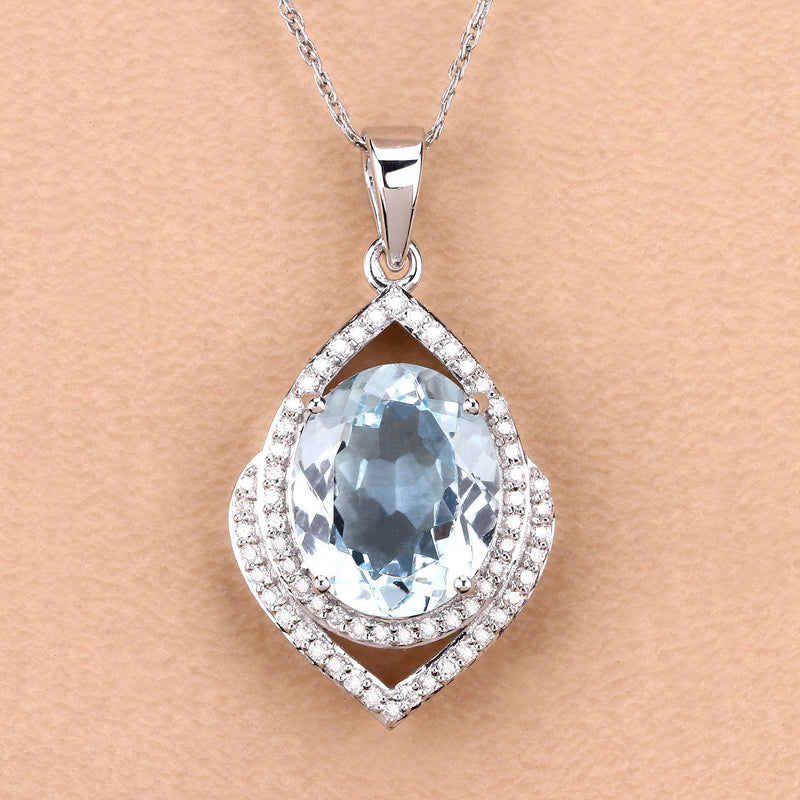 Bids.com 3.82 Carat Genuine Aquamarine and White Diamond 14K White Gold Pendant Pendants