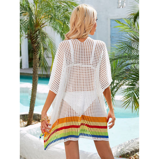 Slit Openwork V-Neck Half Sleeve Cover-Up