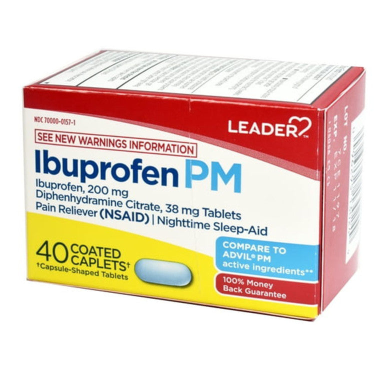Leader Health Care Leader Health Care Ibuprofen, PM, 200 Mg, Caplets Medicine & Drugs