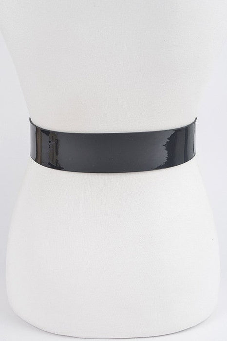 Motif Embossed Buckle Patent Faux Leather Belt