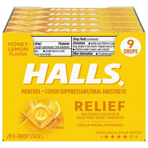 Halls Halls Relief Honey Lemon Cough Drops - 9 Drop Stick Respiratory Care