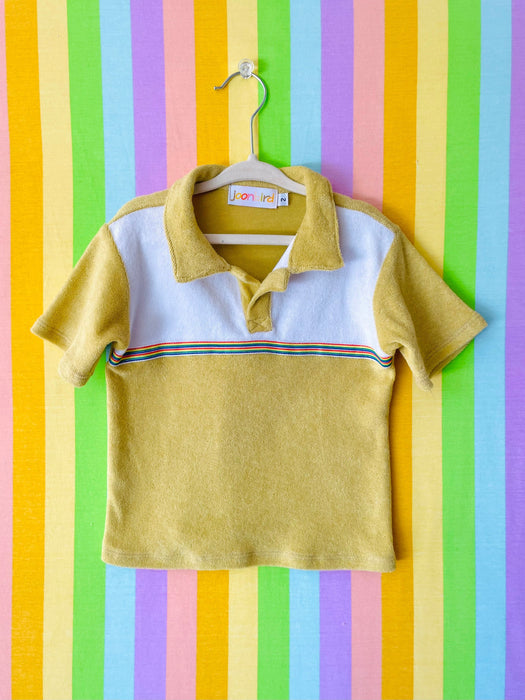 Retro Terry Cloth Polo Shirt — Tan w/ Rainbow Trim