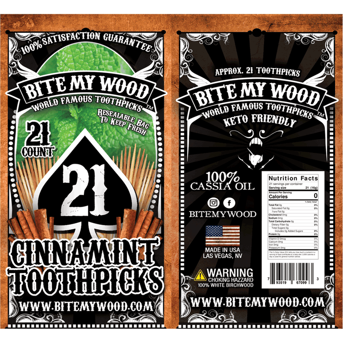 Bitemywood Flavored Birchwood Toothpicks In Plastic Reusable Bag 21 Qty 5 Flavors To Choose From