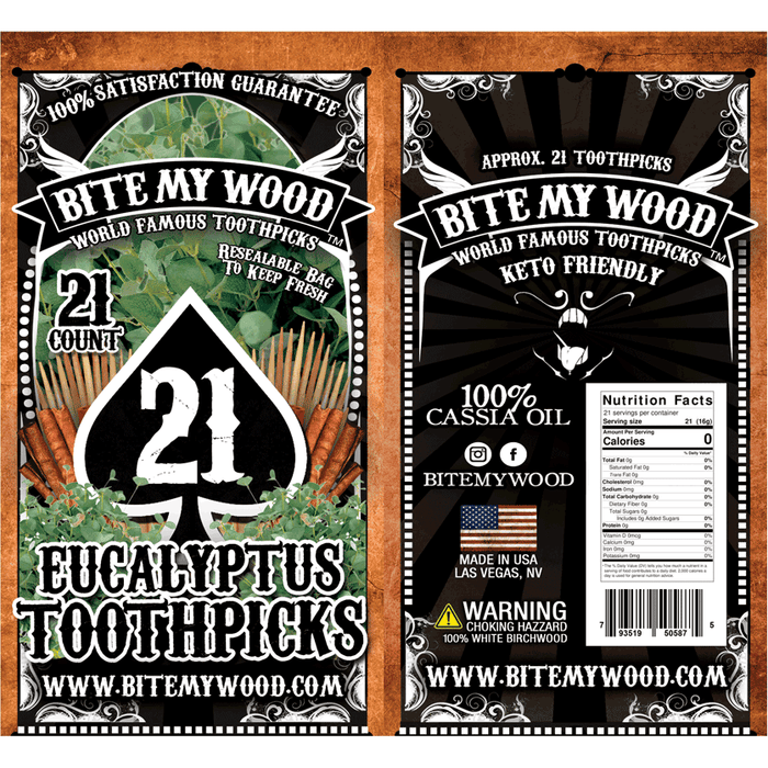 Bitemywood Flavored Birchwood Toothpicks In Plastic Reusable Bag 21 Qty 5 Flavors To Choose From