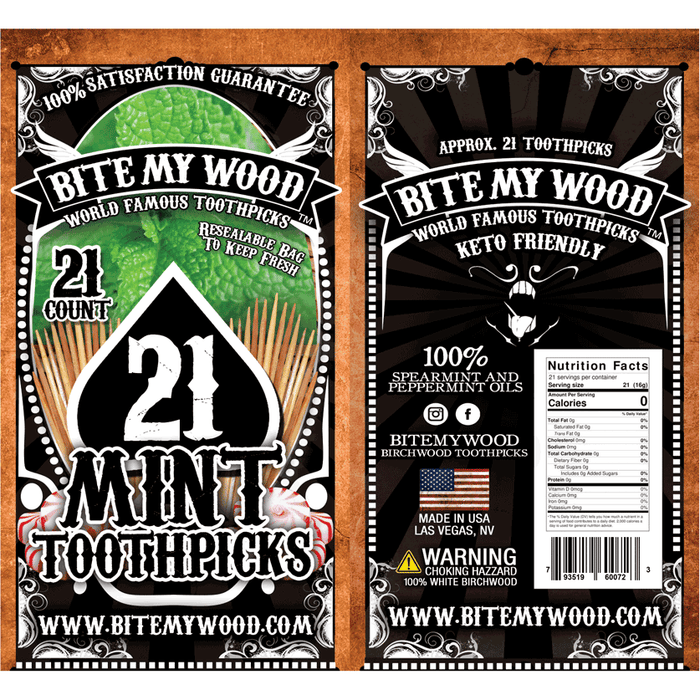 Bitemywood Flavored Birchwood Toothpicks In Plastic Reusable Bag 21 Qty 5 Flavors To Choose From