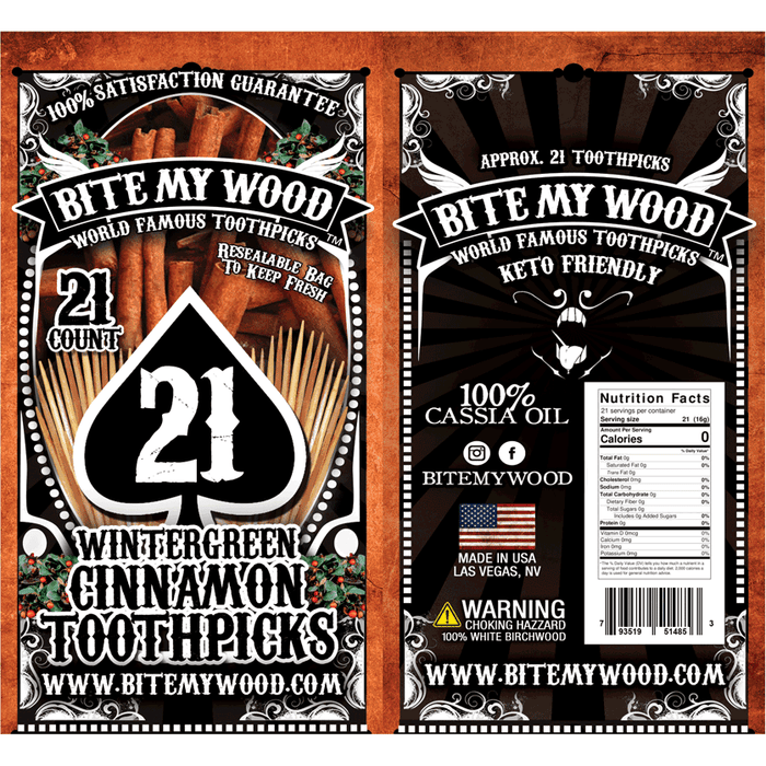 Bitemywood Flavored Birchwood Toothpicks In Plastic Reusable Bag 21 Qty 5 Flavors To Choose From