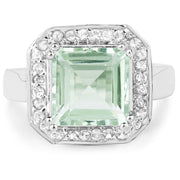 Bids.com 5.21 Carat Genuine Green Amethyst and White Topaz .925 Sterling Silver Ring Rings