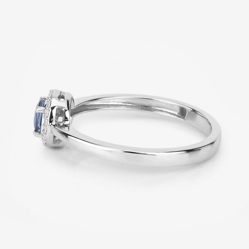 Bids.com 0.52 Carat Genuine Blue Sapphire and White Diamond 14K White Gold Ring Rings