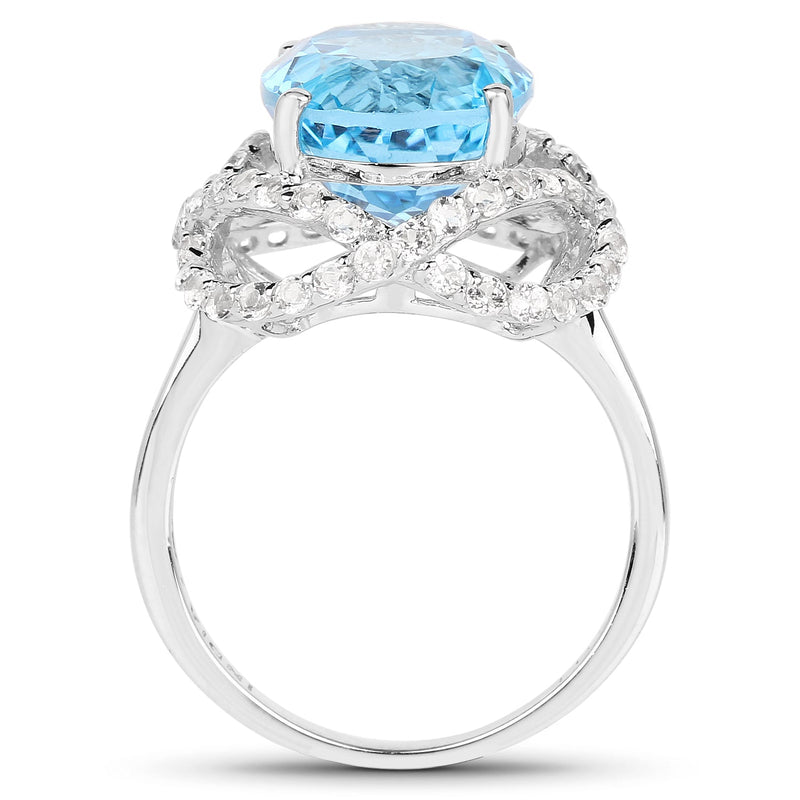 Bids.com 7.32 Carat Genuine Swiss Blue Topaz & White Topaz .925 Sterling Silver Ring Rings