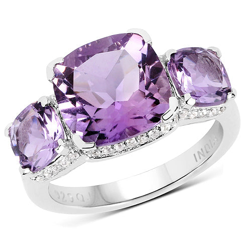 Bids.com 5.85 Carat Genuine Pink Amethyst and White Topaz .925 Sterling Silver Ring Rings