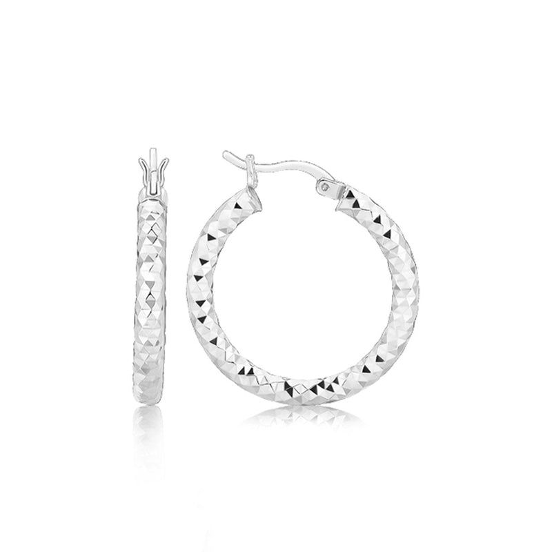 Bids.com Sterling Silver Faceted Style Hoop Earrings with Rhodium Finishing Earrings