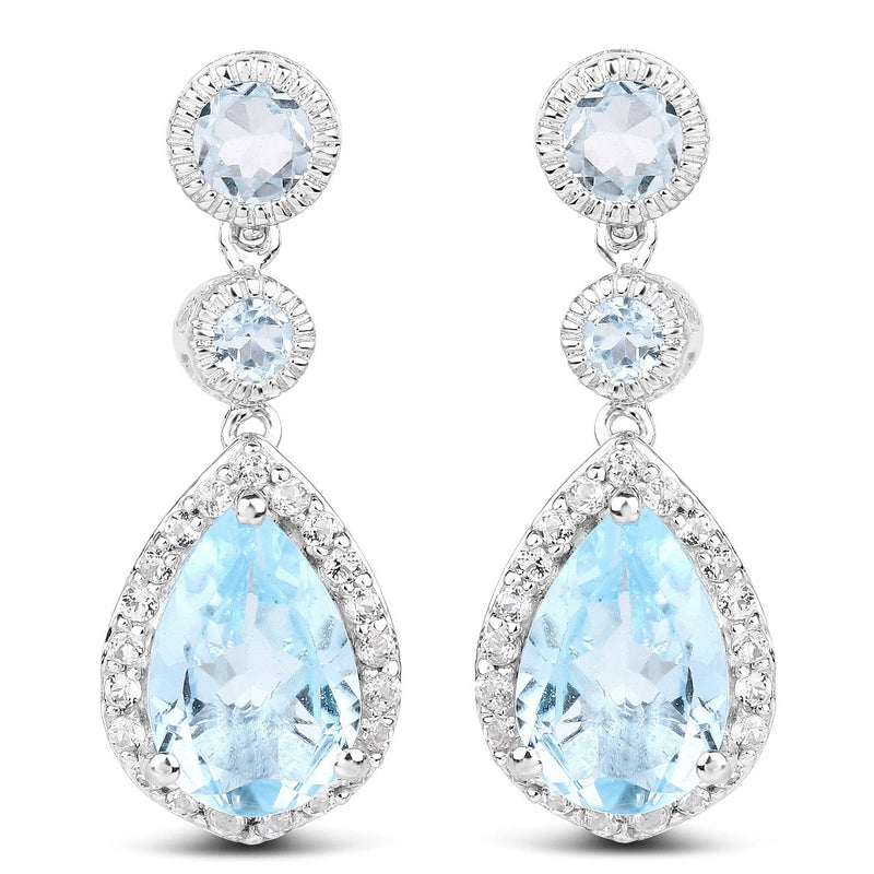 Bids.com 9.46 Carat Genuine Blue Topaz and White Topaz .925 Sterling Silver Earrings Earrings